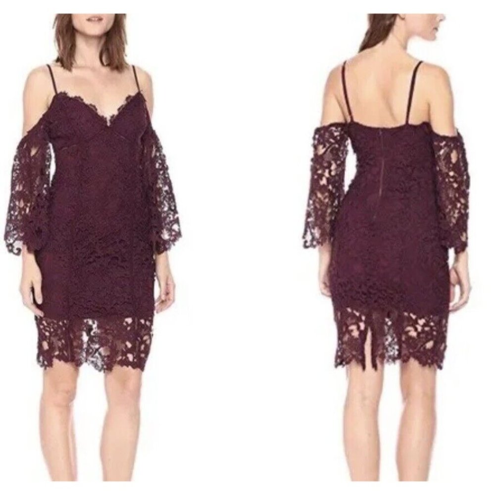 NWT ASTR The Label Cold Shoulder Lace Mini Cocktail Dress in Wine Womens sz M